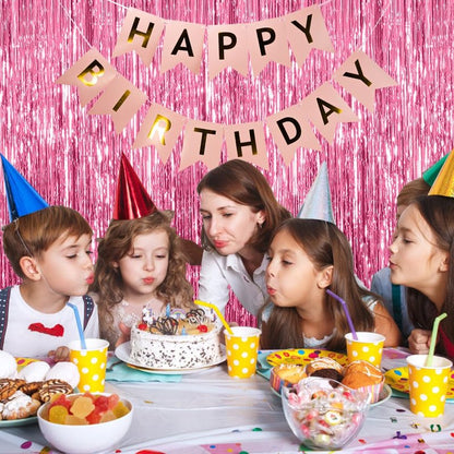 5 Pack Foil Curtain Backdrop Pink Metallic Tinsel Foil Fringe Curtains Photo Booth Props for Birthday Wedding Engagement Baby Shower Bachelorette Christmas Holiday Celebration Party Decorations
