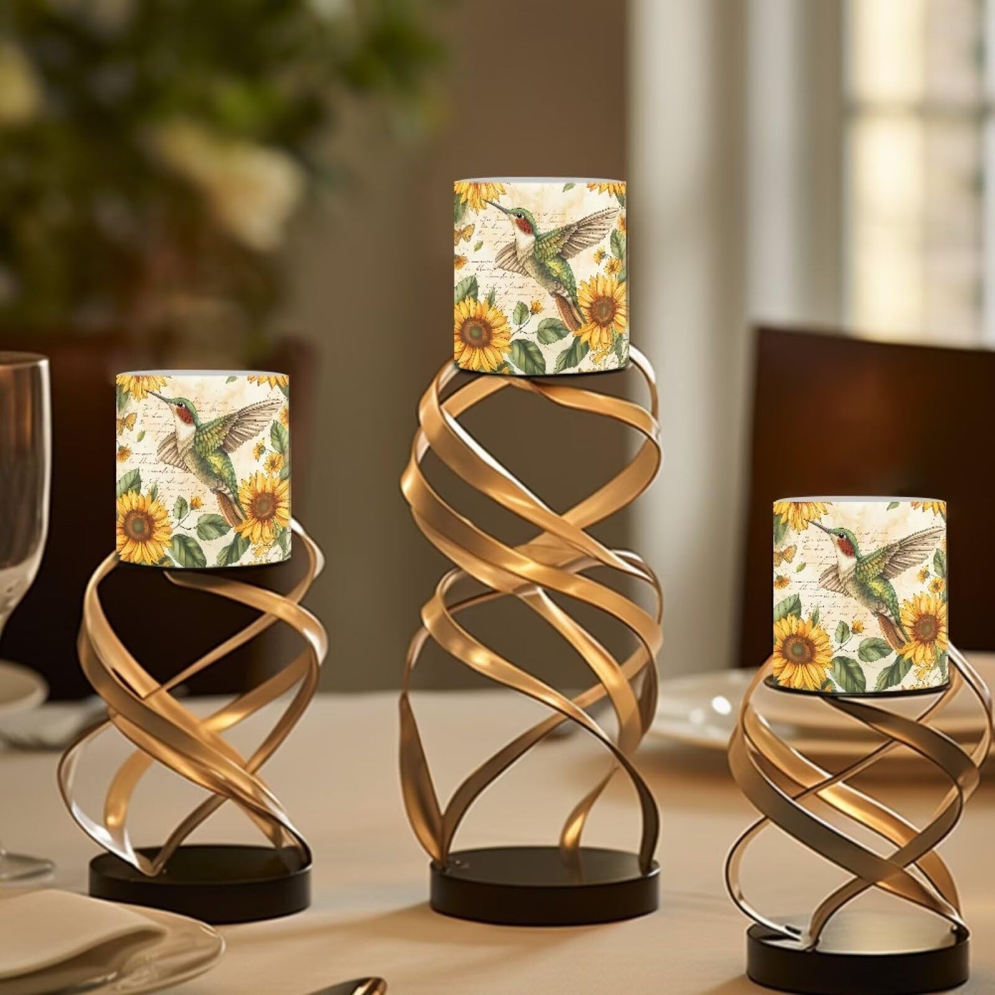 Cozeyat Sunflower Bird Flameless Candles 4 Pack Battery Operated LED Pillar Candles with Remote Control Timer Waterproof for Indoor Outdoor Use