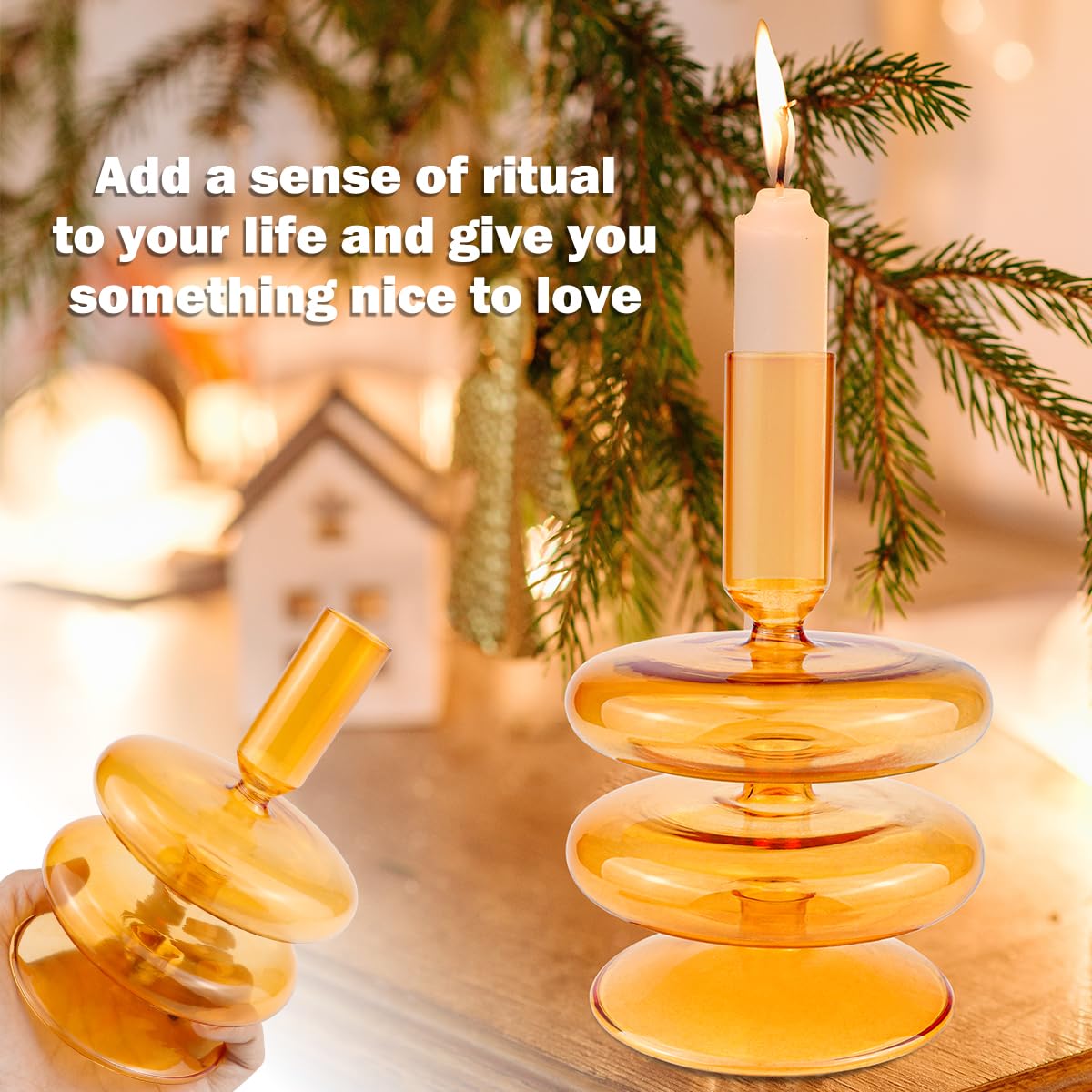 LNQ LUNIQI Clear Glass Taper Candle Holder Glass Pillar Candle Vase Decorative Glass Candlestick Holders for Dining Table Centerpieces Wedding Church（Orange）