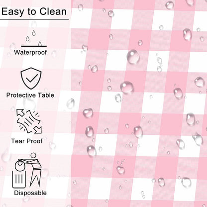 4 Pack Pink Gingham Tablecloth Rectangular Pink and White Checkered Tablecloths Disposable Plastic Pink Plaid Table Cover for Parties, Outdoor Picnic, Birthday, Wedding, Camping 54 × 108 Inch