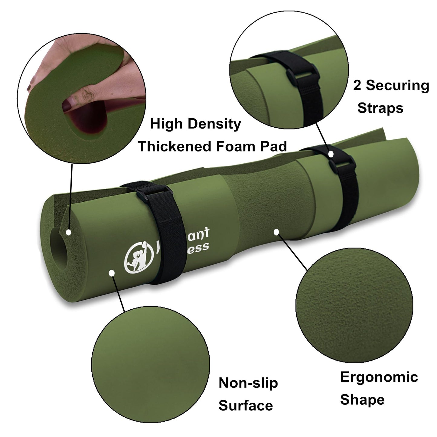 J Bryant Barbell Pad Set with 2 Ankle Straps for Cable Machines Hip Resistance Band Weight Lifting Straps Thick Cushion Hip-Thrusts Pad with Carry Bag for Squats Bench Press Workout