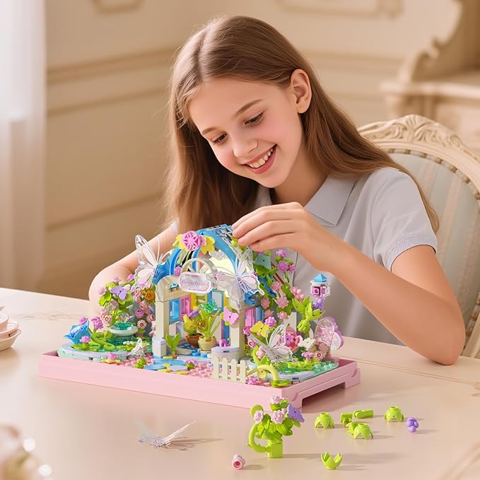 Flowers Butterfly House Building Set with LED 437PCS Botanicals Butterfly and Flowers Garden Building Blocks ToyBirthday Gifts for Girls Age 8-10