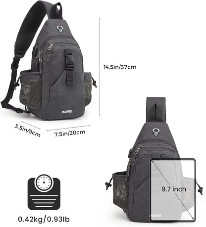 G4Free Canvas Sling Bag Crossbody Backpack with USB Charging Port & RFID Blocking, Hiking Daypack Chest Bag for Women Men