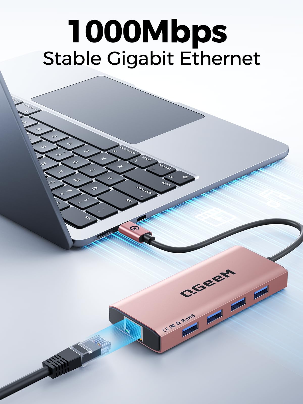 QGeeM USB C Hub Ethernet,9 in 1 USB Type C Hub HDMI Multi-Port Converter Adapter,100W Pd, USB 3.0,SD/TF Card Reader,Compatible for MacBook Pro Air Ipad HP Dell Lenovo Chromebook etc.