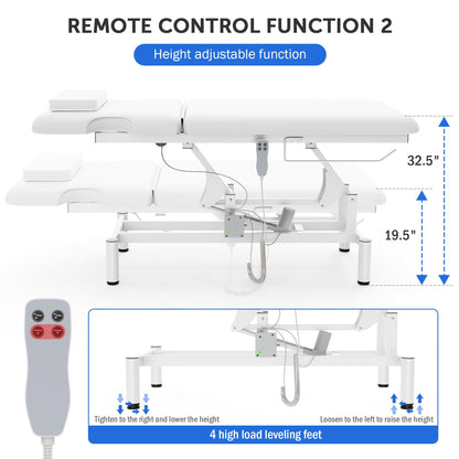 Professional Electric Massage Table, 2 Motors Hydraulic Electric Lift Adjustable Backrest and Height Lifting Functions for Treatment/Physical Therapy/Spinal Massage/Facial Spa/Waxing/Tattooing - White