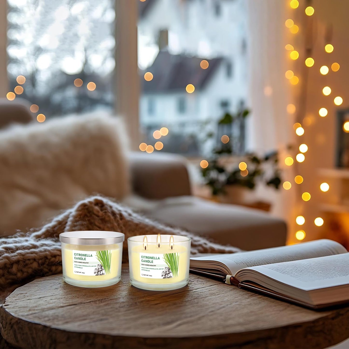 Citronella Candle Outdoor 2-Pack - 14oz Each 3-Wick Candles in Clear Glass Jars, Made with Citronella Oil & Soy Wax for Patio, Camping, Backyard, Emergency & Outdoor Ambiance.