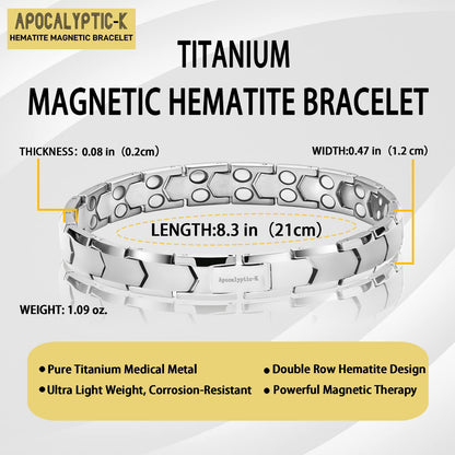 Apocalyptic-K ®Magnetic Therapy,Men's TITANIUM Magnetic Bracelets，Ultra Strength，Pure Titanium (Lightness),Eliminate Static Electricity (Silver Magnetic Bracelet)