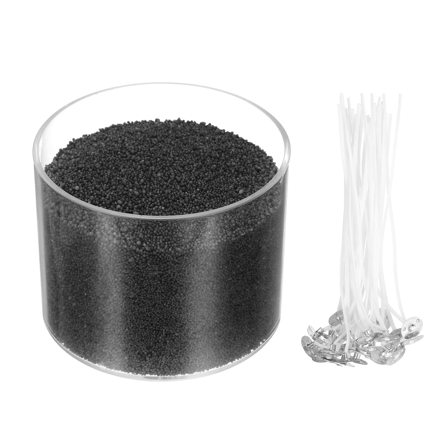 MECCANIXITY Pearled Sand Candles with 50 Pcs Wicks 21Oz / 600g Candle Beads Refillable Powder Sand Wax Making Kit for Thanksgiving Christmas Wedding Party DIY Home Crafts, Black