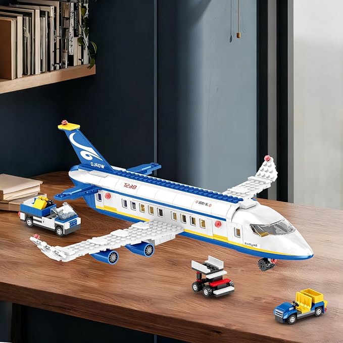 City Passenger Airplane Building Set510 PCS STEM 6 in 1 Airport Passenger Plane Building Block Toy with Baggage Truck Shuttle Bus Christmas Birthday Gifts for Adults Boys Girls Age 6-12+