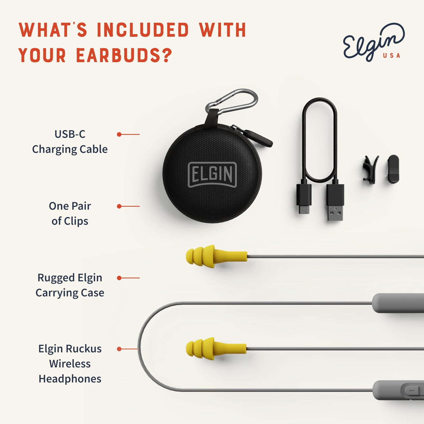 Elgin Ruckus Wireless Bluetooth Earplug Headphones, 25 dB NRR, Noise Canceling Mic, 12-Hour Battery, IP65 Sweatproof, Compliant with OSHA Hearing Safety Standards