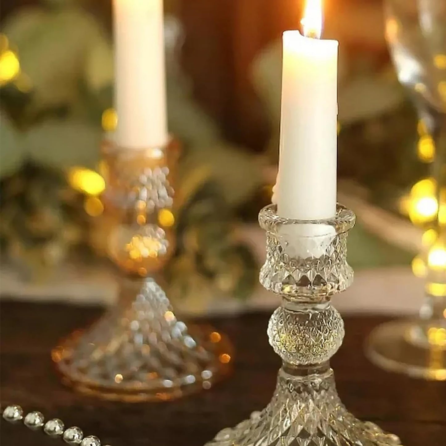 6 PCS Glass Candlestick Holders, Crystal Candle Holders& Glass Candle Holder for Wedding Party Table, Thick Candle Holders for Rustic, Party Supplies, Anniversary, Dining Room Table, Valentine's Day