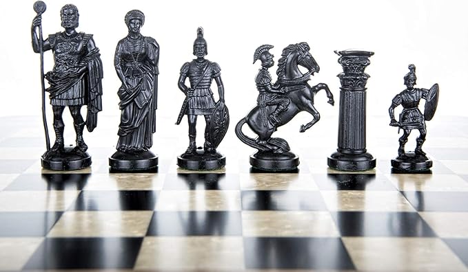 Roman Chess Set - Vinyl Chess Board Black/White- Size 173 + Roman Chess Pieces 375 Black/White