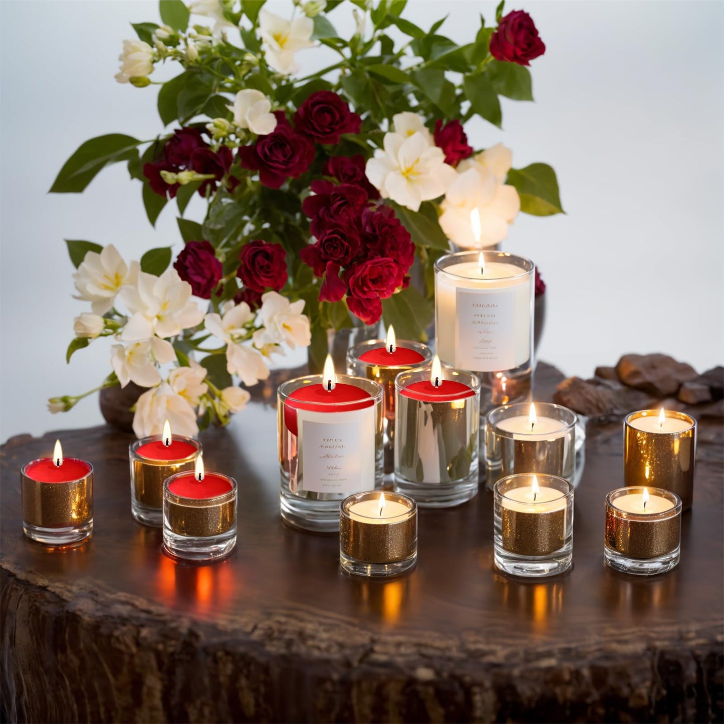 20 Pcs Floating Candles Centerpieces, 1.5 Inch Unscented Floating Candles, Warm Tealights Candles for Wedding, Night, Christmas, Valentine's Day,Home Decor and Party Decoration (Red+White (20pcs))