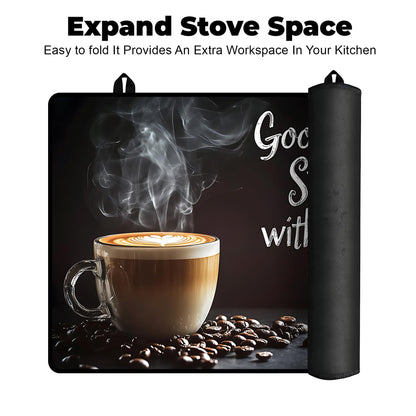 BSFHH Heat-Resistant Glass Stove Top Cover with Anti-Slip Rubber Coating – Electric Stove Protector, Scratch-Resistant, Expands Counter Space, Stylish Kitchen Decor (Cafe)