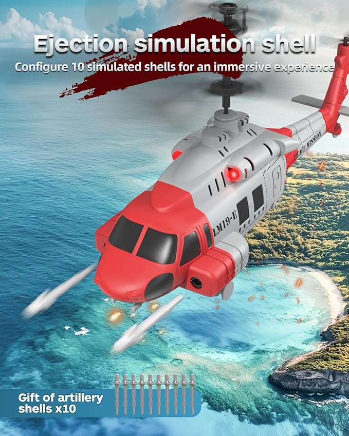 Army RC Helicopter with 10 Missiles LM19-E 2.4GHz Remote Control Helicopter for Beginners and Adults Military Helicopter Toy LED Lights Altitude Hold One-Key Take Off Indoor Friendly