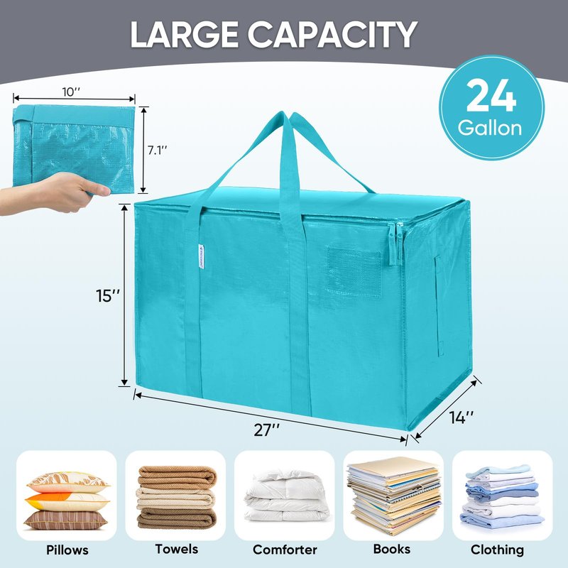 TICONN 8 Pack Extra Large Moving Bags Heavy Duty with Zippers & Carrying Handles, Durable Storage Bags Moving Boxes for Closet Organizers and Storage (8 Pack, Navy)