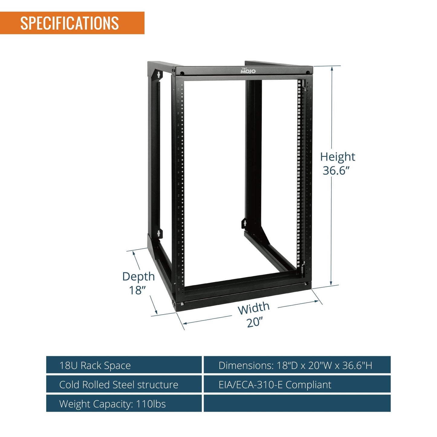 Tecmojo 18U Wall Mount Rack, Server Rack,Open Frame Server Rack,Network Rack for 19inch Computer/AV/Data/IT/Media Equipment,18inch Depth,16inch Apart Mounting Holes,Swing Gate,Square and Tapped Holes