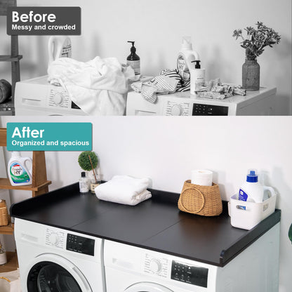 Drifop Washer Dryer Countertop, 27.5" W x 54" L Laundry Countertop with Edge Rails, Laundry Topper for Washer and Dryer with Non-Slip Pads, Black(Wooden