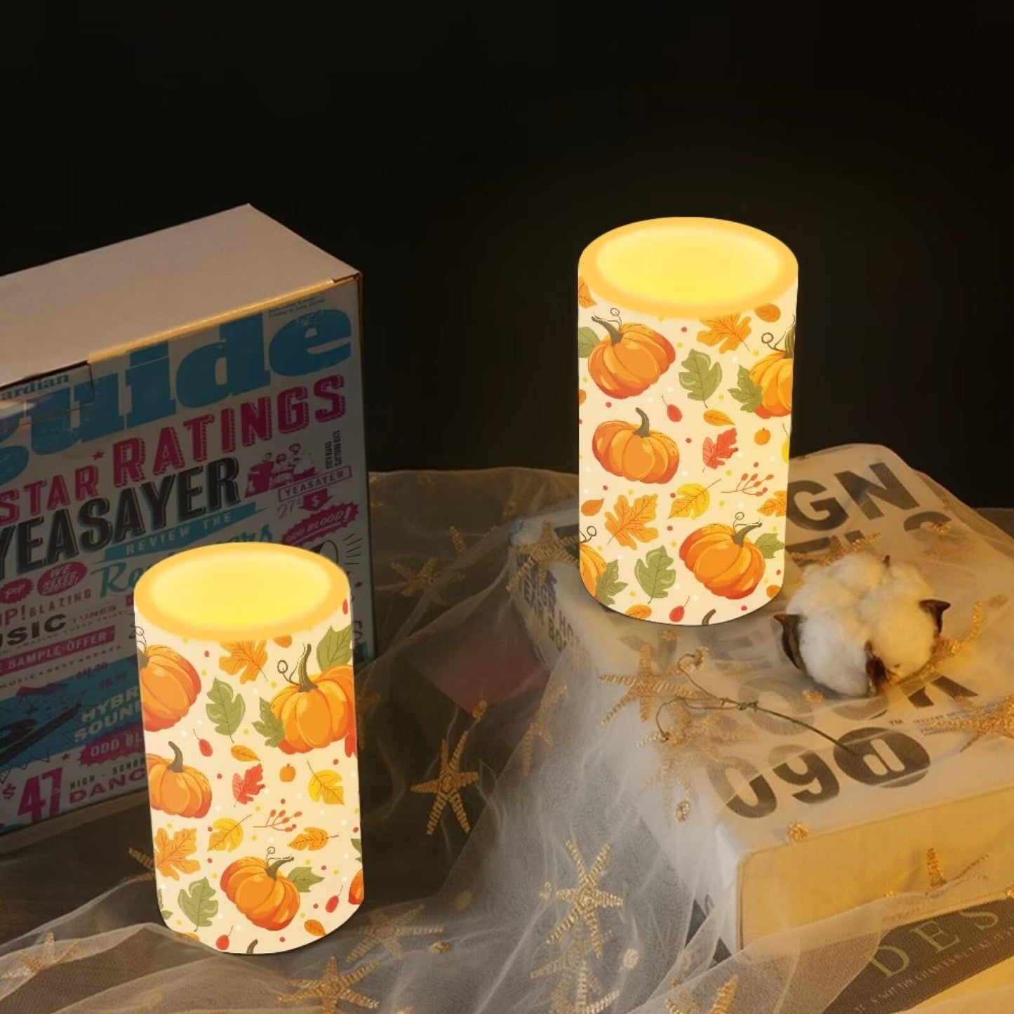 Luarisgur Pumpking Leaves Candles Battery Operated with Retome LED Candles Flickering Warm Light Fall Table Decorations for Dining Room Bedroom Living Room Home Thanksgiving Party