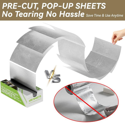 Aluminum Foil Sheets - 200 Count Pre Cut Tinfoil, 12" x 10.6" Inch Pre Cut Foil Sheets for Food, Hot Dog or Sandwich Wrap, Food Storage, Baking, Catering, Restaurant, Kitchen Use