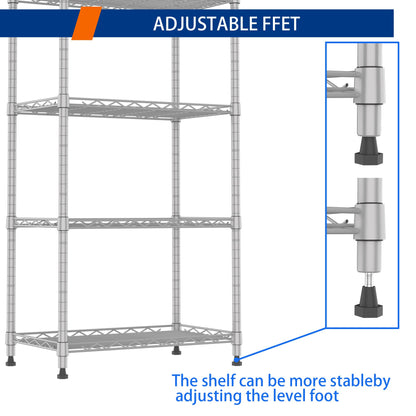 REGILLER 5-Wire Shelving Metal Storage Rack Adjustable Shelves,Standing Storage Shelf Units for Laundry Bathroom Kitchen Pantry Closet(Black,11.8" D x 16.6" W x 53.5" H)