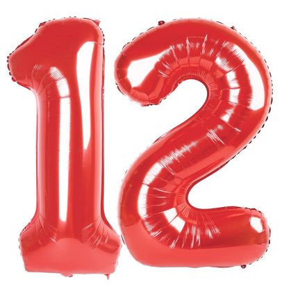 Red Number 12 Balloon 40 inch, 12 Number Balloons, 12th Red Birthday Decorations, 12 Year Old Girls Boys Party Supplies