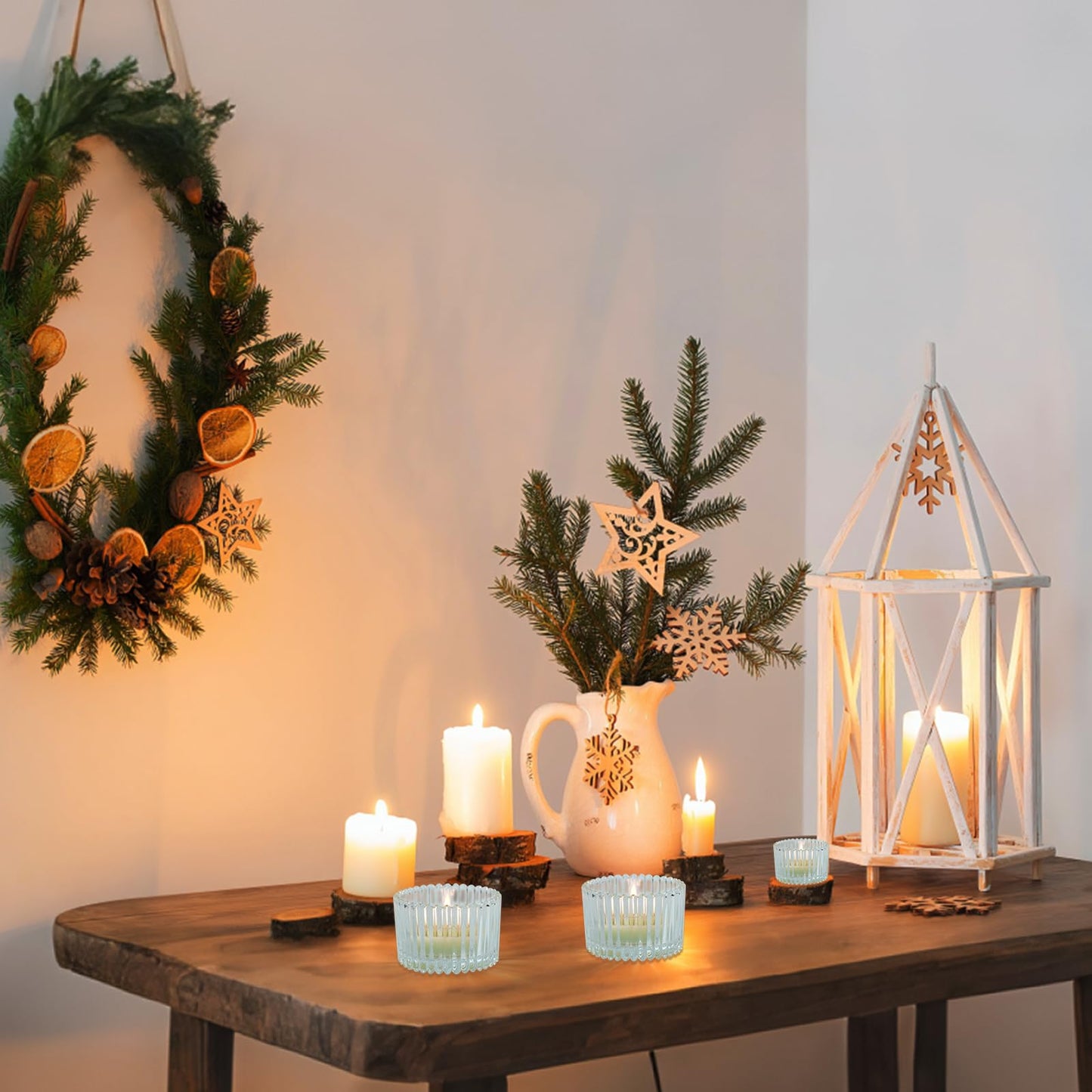 Jollyhilan 6 Pack Glass Candle Holder,Round Glass Candle Tray Ribbed Tealight Holders for Votives, Floating Candles Table Centerpieces Wedding Home Decor,Clear