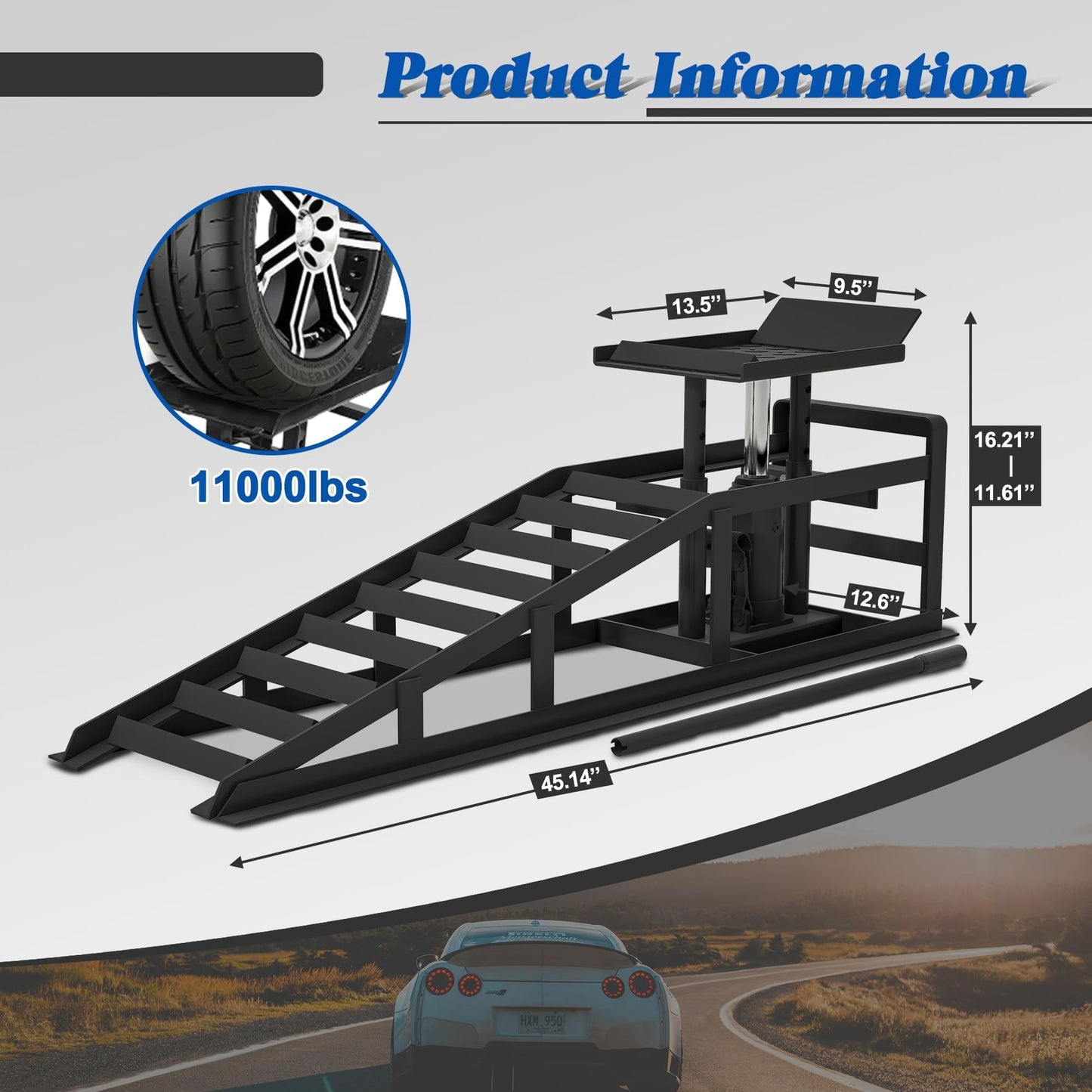 GarveeTech 2 Pack Hydraulic Car Ramps 5 T 10000 LBS Low Profile Car Lift Service Ramps Truck Trailer Garage,Height Hydraulic Vehicle