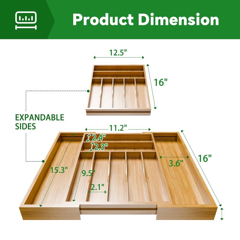 Simple Trending Bamboo Kitchen Drawer Organizer, Expandable Silverware Organizer, Utensil Cutlery Tray for Flatware, Natural