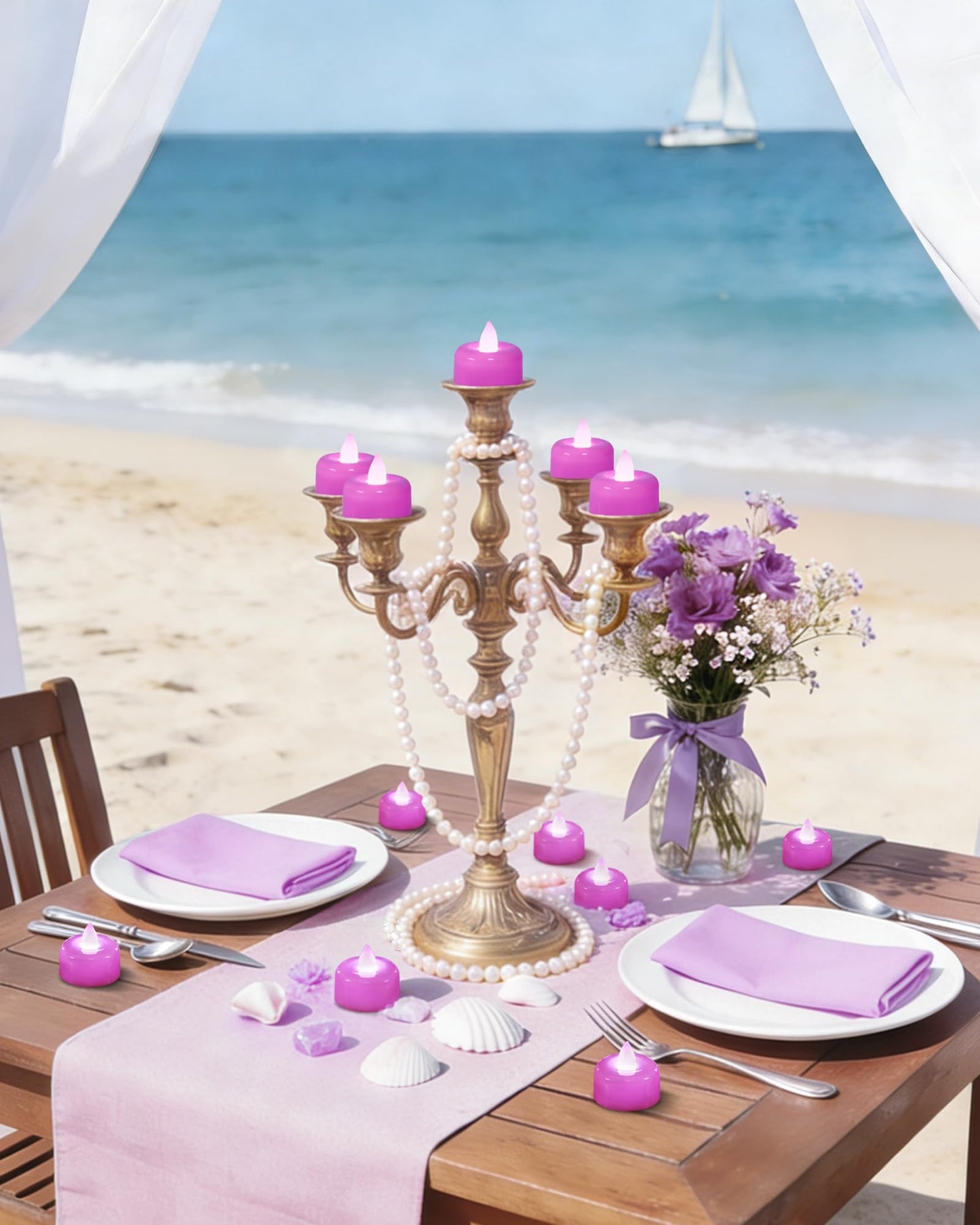Amagic 24 Pack Light Purple Flameless LED Tea Lights Candles Battery Operated, Electric Fake Tealight Candles for Easter, Wedding, Table Centerpiece, Party, Anniversary, Proposal, Christmas, Birthday