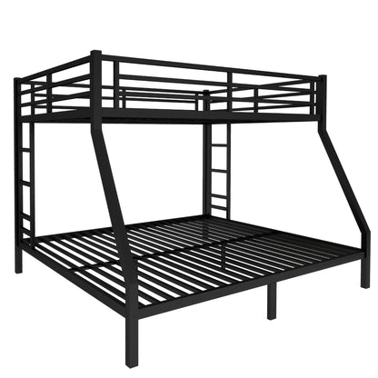 Bellemave Queen Over King Bunk Bed with 2 Side Ladders for Teens,Adults, Metal Bunk Bed Frame with Full-Length Guardrail for Dorm,Bedroom, Noise-Free Steel Slats, No Box Spring Required, Black