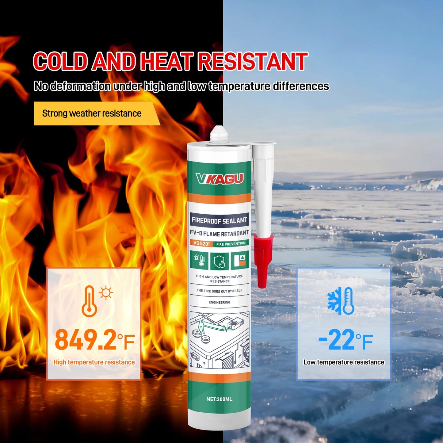 VGS201 High Temperature Sealant Caulk, White Color Fireplace Sealant Fireproof Caulk, 10.15 Fl Oz, 12 Pack Fast-Drying Formula, Suitable for Ovens, Stoves, and Chimneys