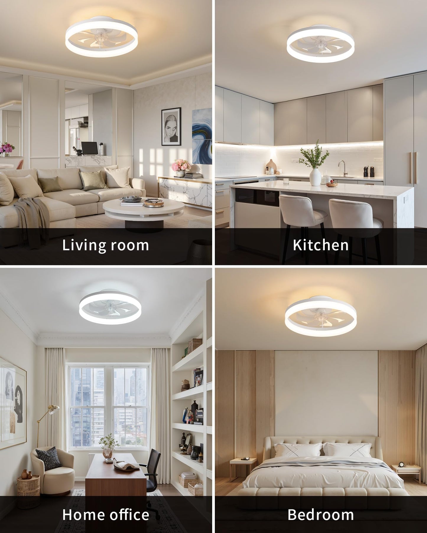PUSU 15.8" Low Profile LED Ceiling Fans with Light, Reversible Flush Mount with Remote and 6 Winds Speeds Fan Lighting, 3 Colors Dimmable for Bedroom, Garage, Dinning Room, Kitchen (White)
