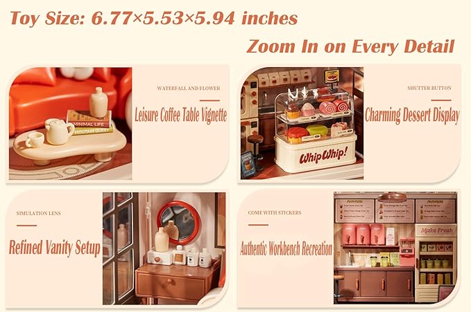 Cute Bedroom DIY Miniature House Building Toy Dollhouse Set with LED Creator Playset Suitable for Mini Figures Construction Toys Diorama Kit Gifts for Adults