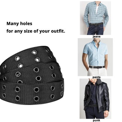 Drizzte 43'' Double Prong Belt Black Grommet Nylon Belts for Men Unisex