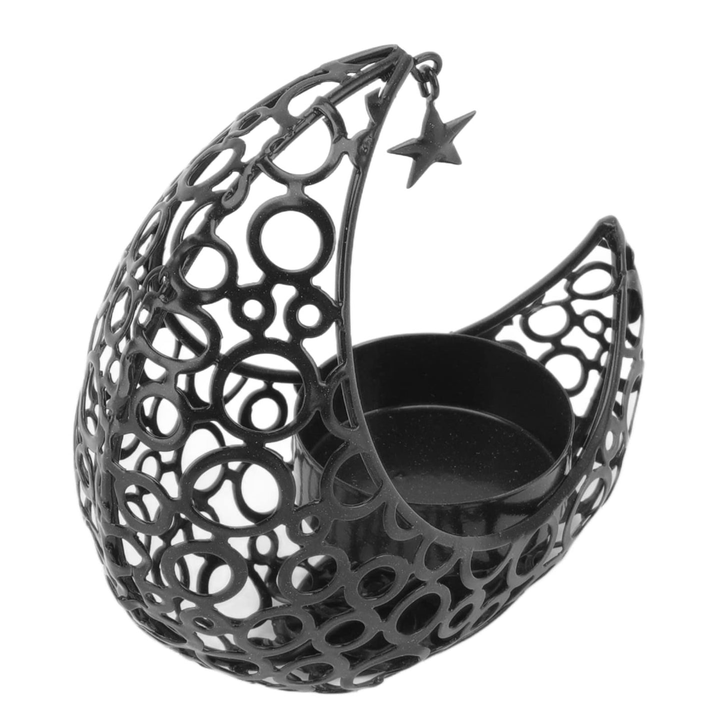 Candle Holder, Moon Candle Holder, Hollowed Iron Candle Holder, Ornament Weddings, Christmas Decoration, Dining Table, Coffee Table (Black)