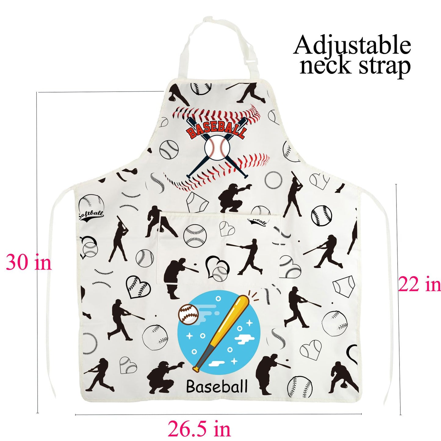 FUSTMW Baseball Apron with Pockets Baseball Gifts for Baseball Lovers Apron Baseball Cooking Kitchen Baking Chef BBQ Apron (Baseball Apron)