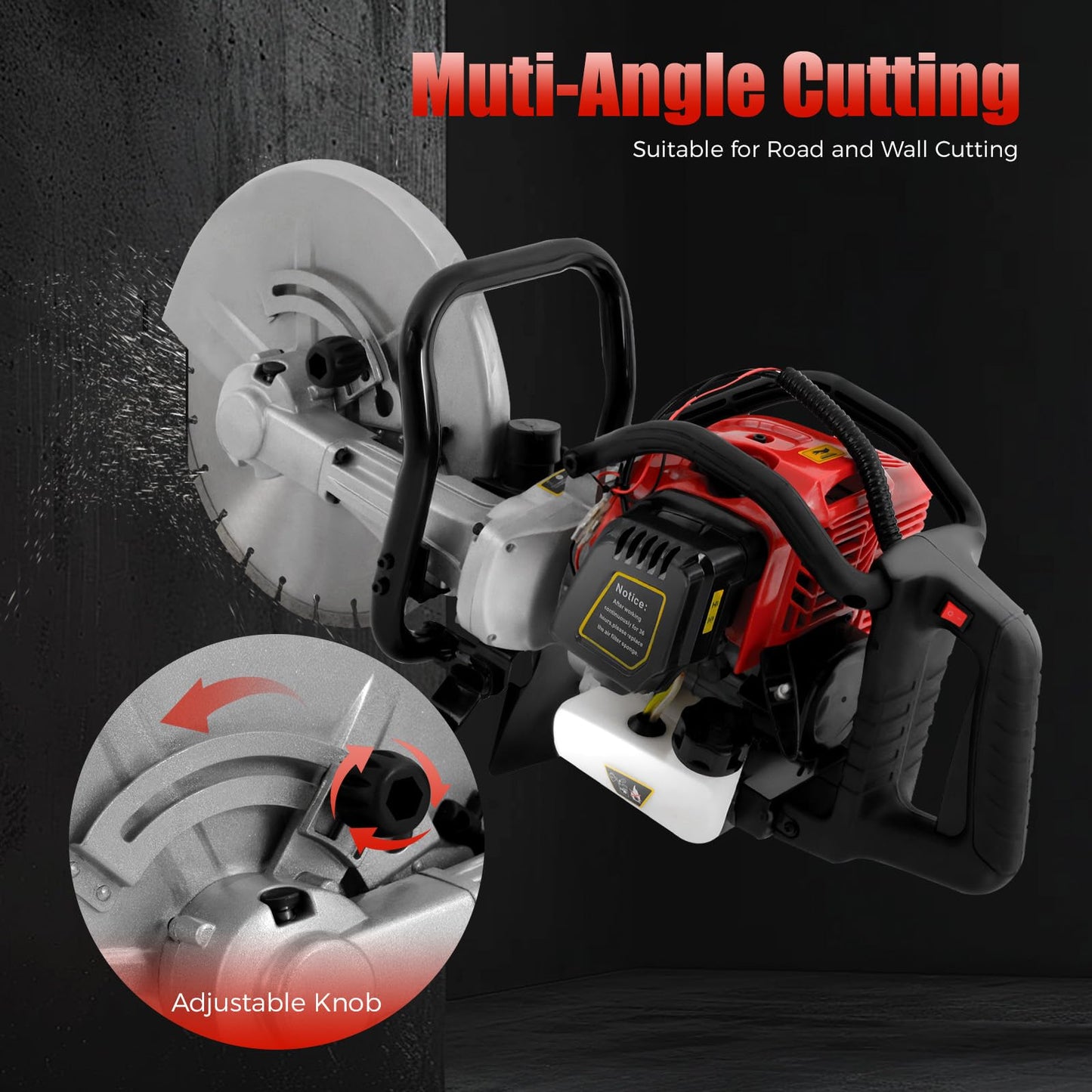 TITIDU Gas Concrete Cut off Saw 2 Stroke 52 CC Cement Masonry Wet Dry Saw Cutter+Blade Power Cutter 1400W