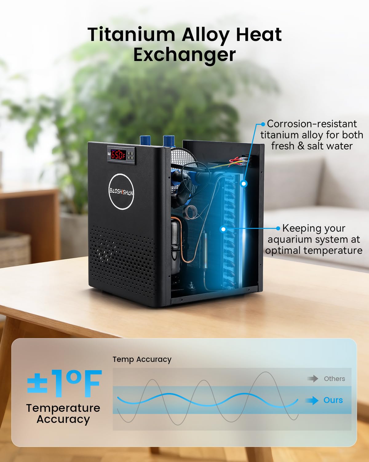 BAOSHISHAN 1/13 HP Aquarium Chiller 26 Gallon 100L Water Cooling System