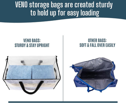VENO Heavy Duty Moving Bags - Clear Storage Solution for Clothes & Comforters | 4 Pack