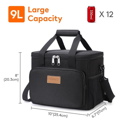 Lifewit Medium Lunch Bag, Insulated Lunch Box, Soft Cooler Cooling Tote for Adult Men Women, Black and Green 12-Can (9L)