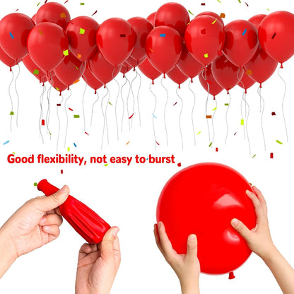 ASIYUHY Red Balloons - 12 Inch Thick Latex Helium Balloons with 2 Ribbon Rolls | Perfect for Christmas, Valentine's, Birthdays & Baby Showers