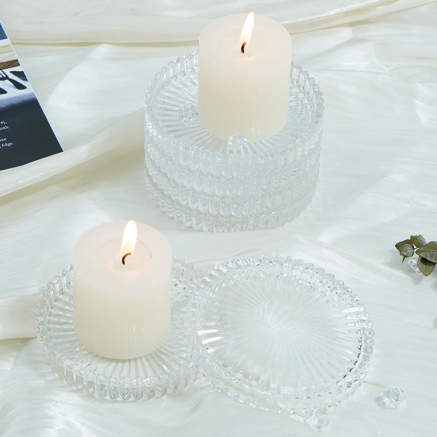 Jollyhilan Candleholder Glass Candle Holder Plates Set of 6, Round Glass Candle Tray Plates for Dining Wedding Christmas Party Evening Light, Clear