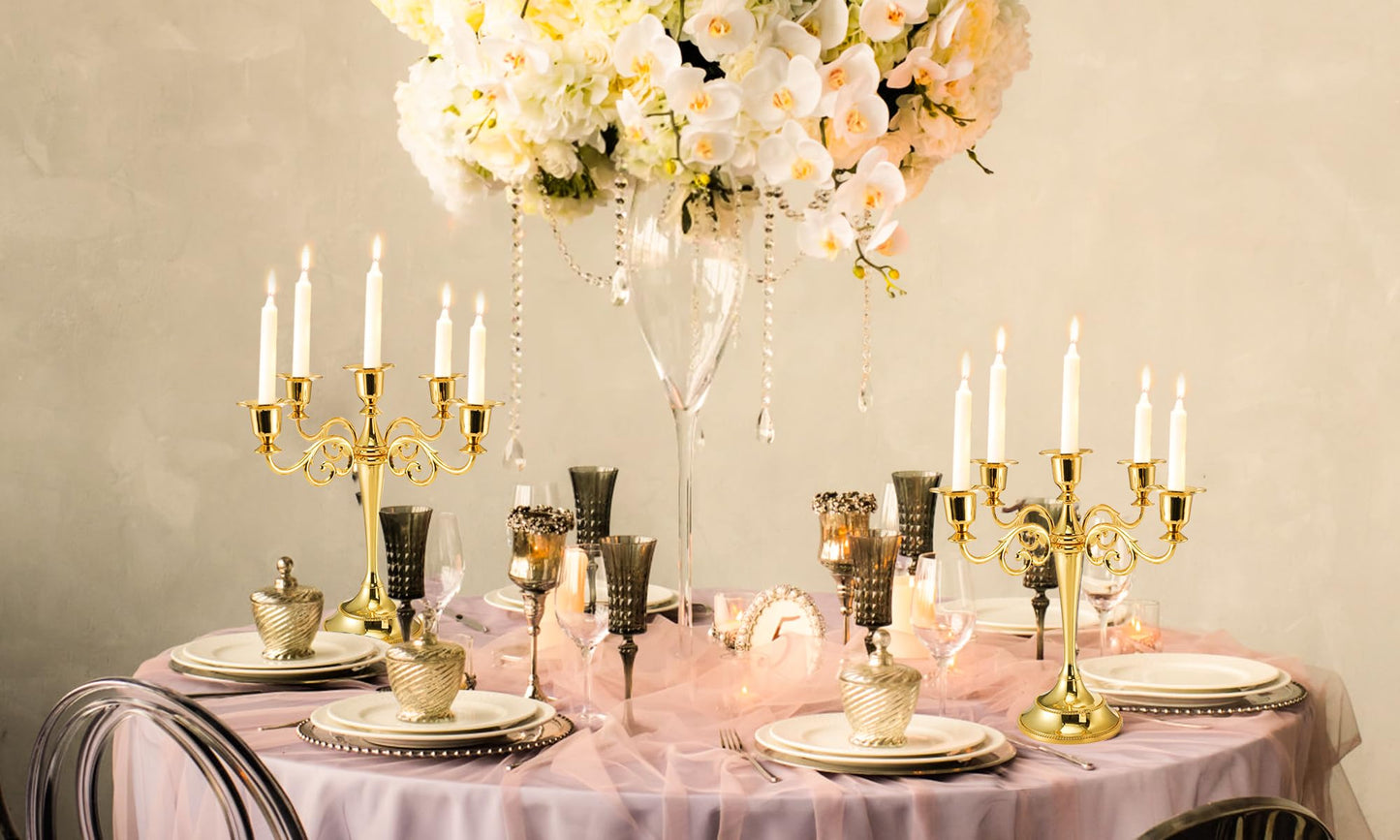 YOUEON 5 Arm Gold Candelabra, Candelabra Candle Holder, 10 Inch Tall Candlesticks Holder, Elegant Taper Candle Holder Centerpiece for Wedding, Church, Halloween, Dining, Home Decor