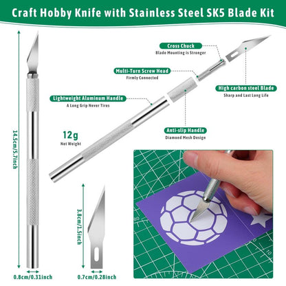 5 Pack Self Healing Cutting Mats and Exacto Knife Set, Sewing Mats with Precision Cutters and Extra 50Pcs SK5 Steel Blade 12" x 18" Work Mat for Crafts, Scrapbooking and Quilting