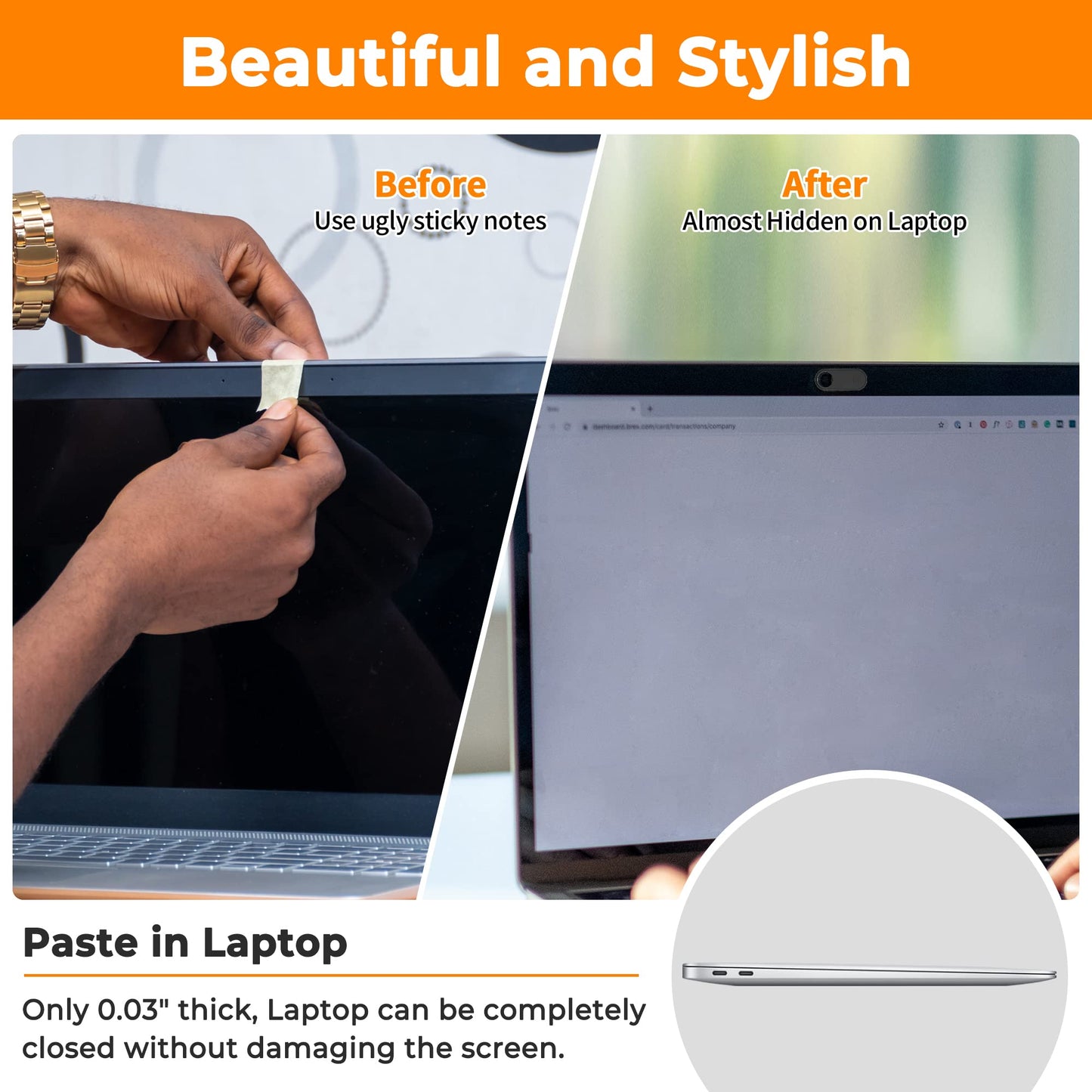 Yilador Webcam Cover, 0.03in Ultra Thin Slide Web Camera Covers for Laptop Computer Smartphone Mac iMac MacBook, Sliding Blocker Cover Protect Your Privacy Security (6*Big Black)