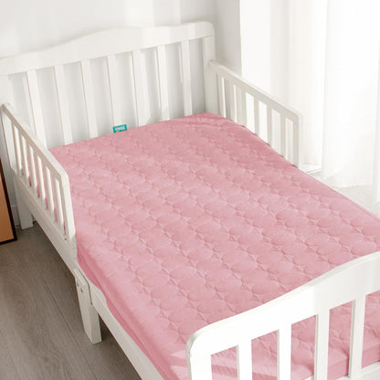 Skiennix Crib Mattress Protector Sheets - Waterproof Quilted Pad Cover for Baby & Toddler Beds | Grey & Pink, 52” x 28”