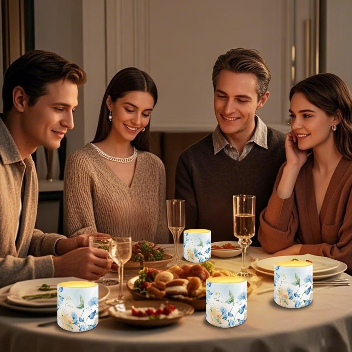 Cozeyat Elegant Leaves Multi Function Flameless Candles 4 Pack Battery Powered with Remote Control Timer LED Pillar Candles Waterproof for Indoor Outdoor Home