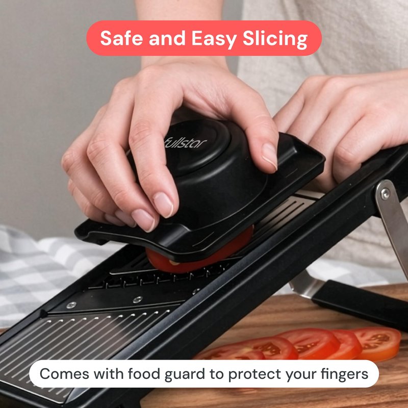 Fullstar Mandoline Slicer for Kitchen – Stainless Steel Vegetable Cutter & Cheese Grater with Adjustable Blades, Safety Glove & Catch Tray Included (7-in-1, Silver)