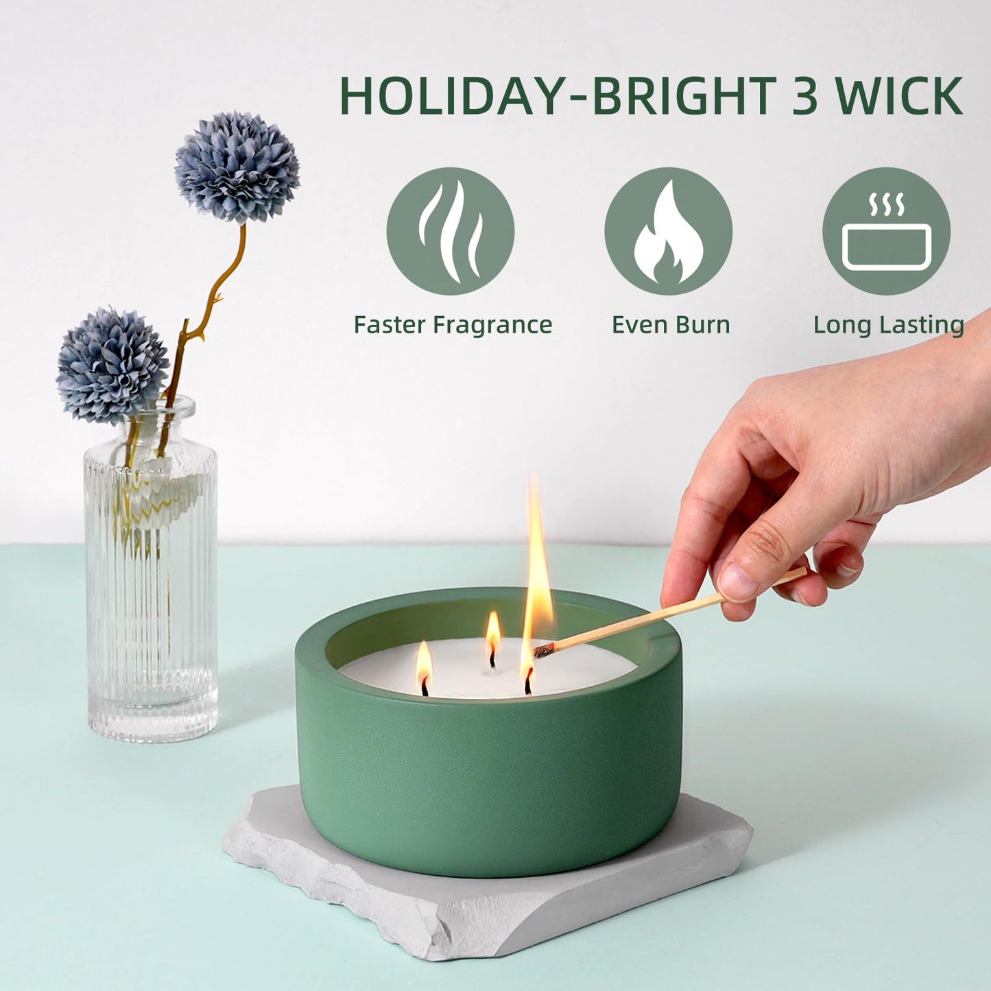 Viyffo 3 Wick 20oz Large Green Scented Candle – Pine & Cinnamon, Non Toxic Soy Candle for Women & Men, Matte Ceramic Jar, Perfect Luxury Home Fragrance, Elegant Décor & Premium Gift